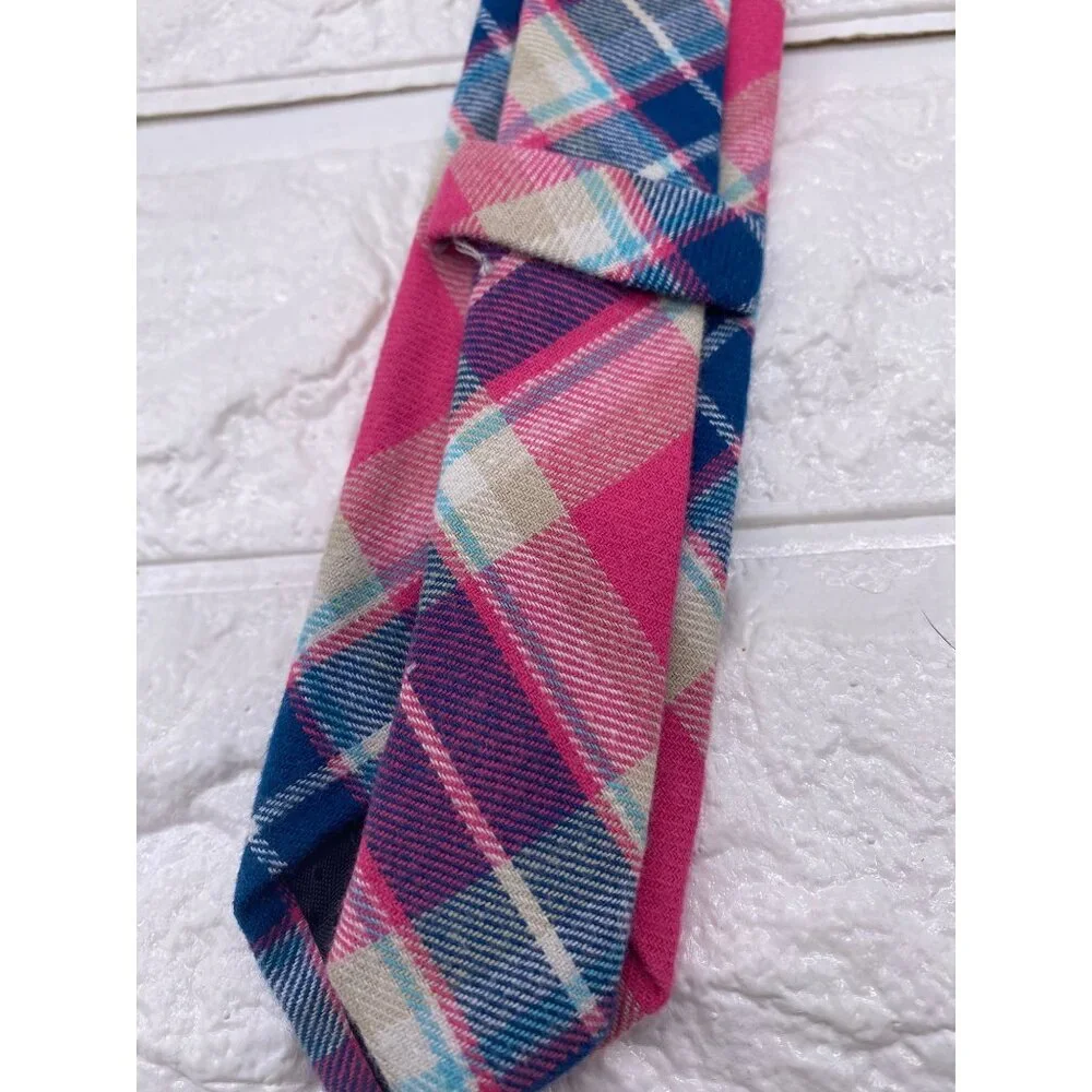 Skinny‎ Tie Madness Salad Alarm Plaid Necktie Cotton Pink Multicolor SKM754